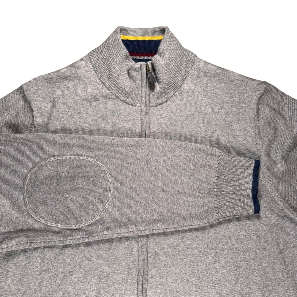 Brooks Brothers Mens Gray‎ Italian Merino Wool Full Zip Sweater Elbow Patch L